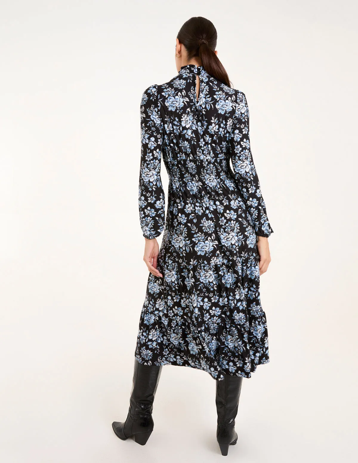 High Neck Shirred Floral Midi Dress sold by Blue Vanilla product image thumbnail 4