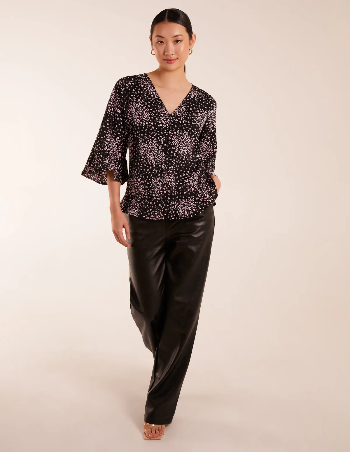 Button Front V Neck Flounce Blouse sold by Blue Vanilla product image thumbnail 2