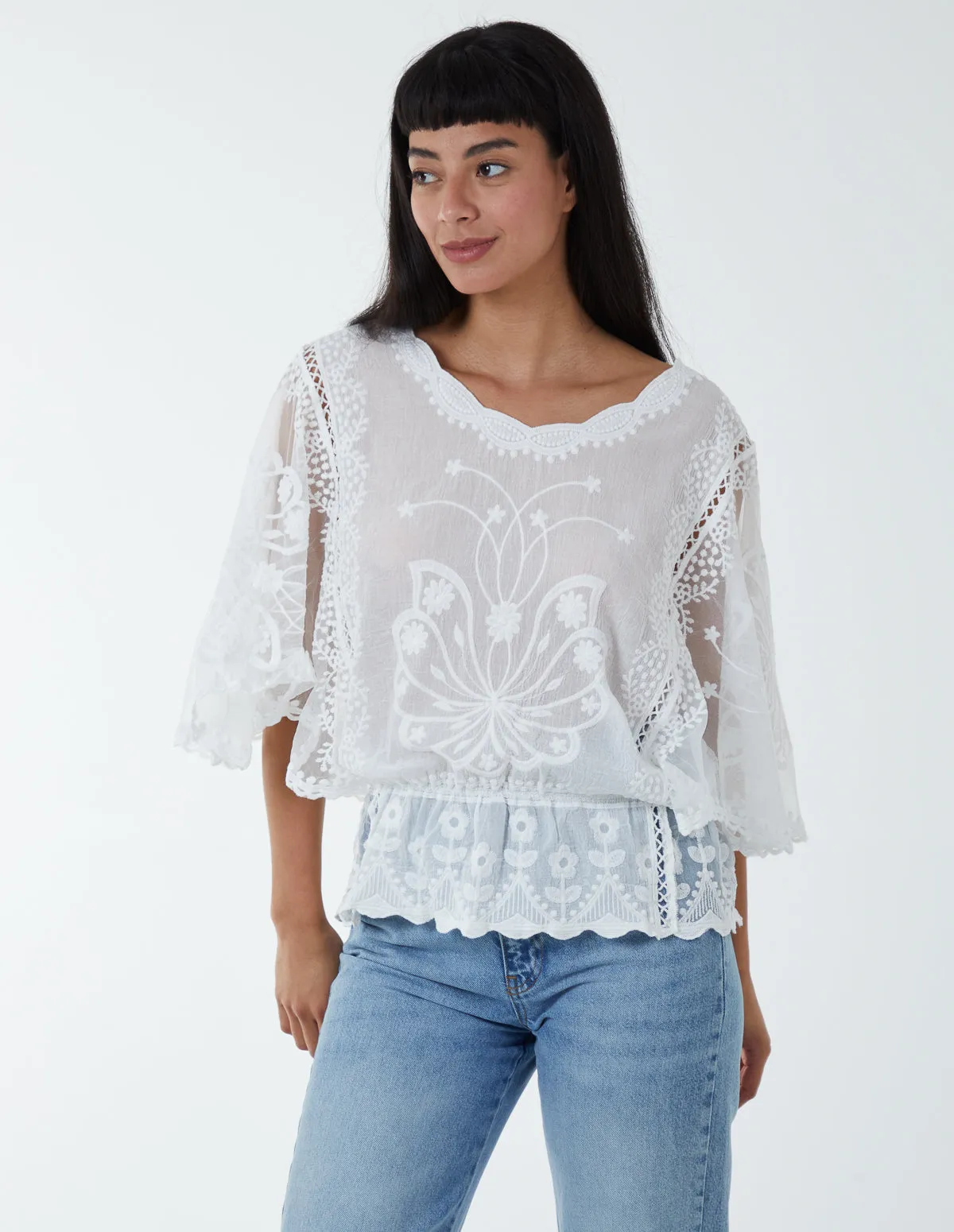 Floral Lace Butterfly Sleeve Blouse sold by Blue Vanilla product image thumbnail 2