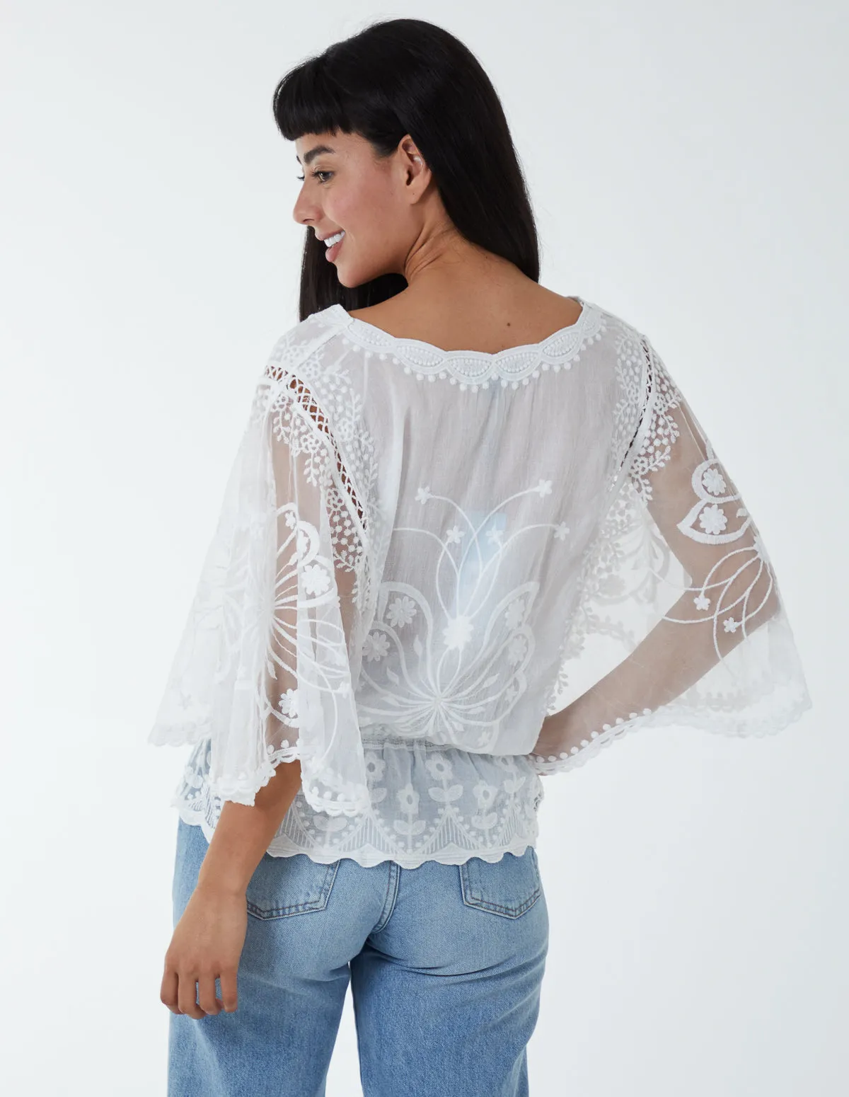 Floral Lace Butterfly Sleeve Blouse sold by Blue Vanilla product image thumbnail 5