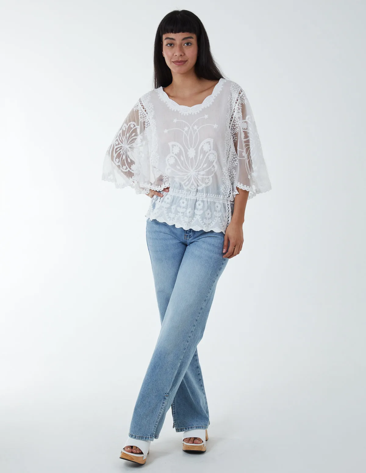 Floral Lace Butterfly Sleeve Blouse sold by Blue Vanilla product image thumbnail 3