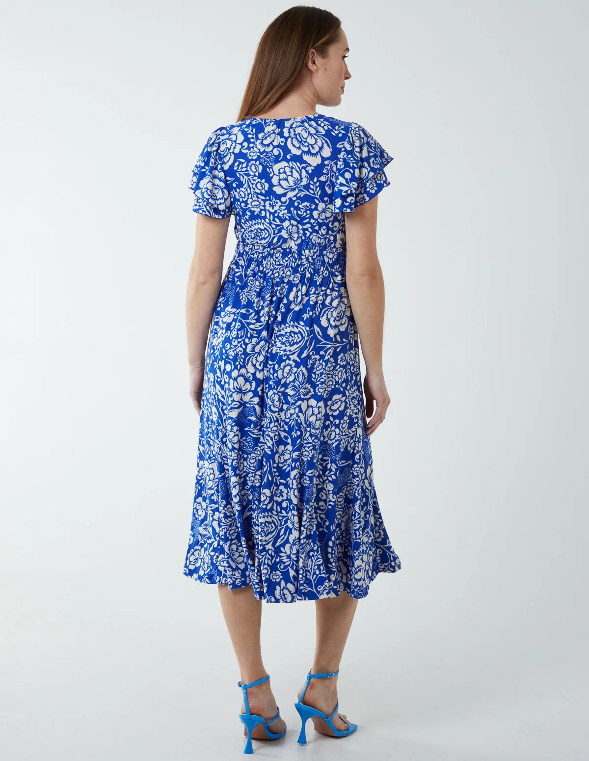 Ruffle Sleeve Elasticated Godet Midi Dress sold by Blue Vanilla product image thumbnail 4