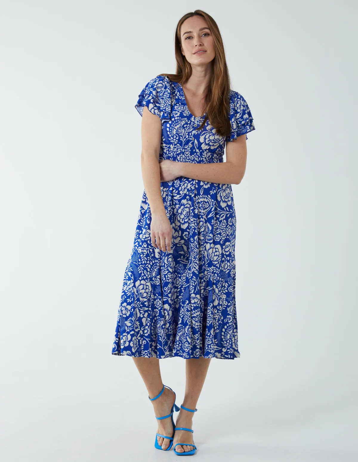 Ruffle Sleeve Elasticated Godet Midi Dress sold by Blue Vanilla product image thumbnail 3