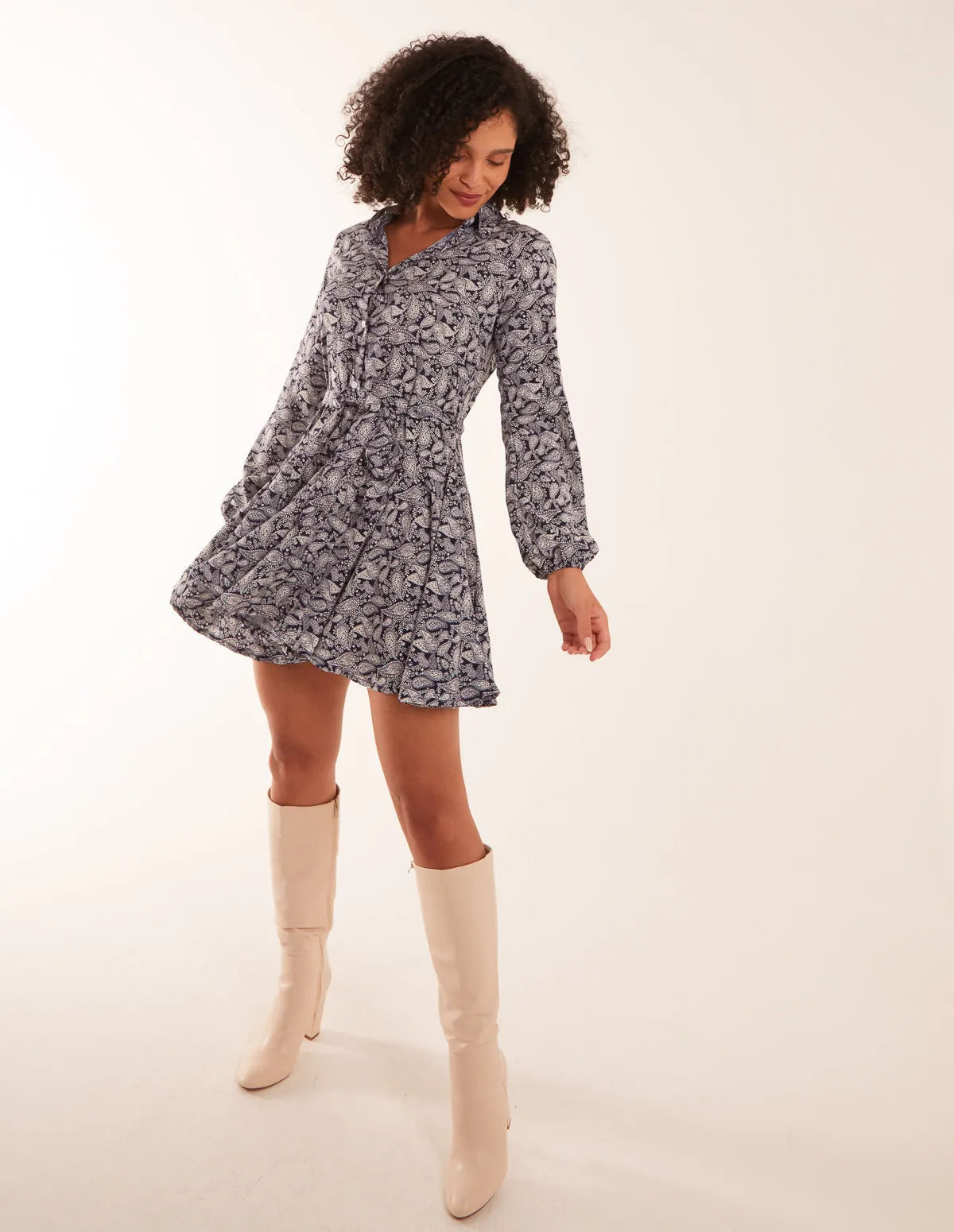 Shirt Mini Dress With Godet Hem & Tie sold by Blue Vanilla product image thumbnail 3
