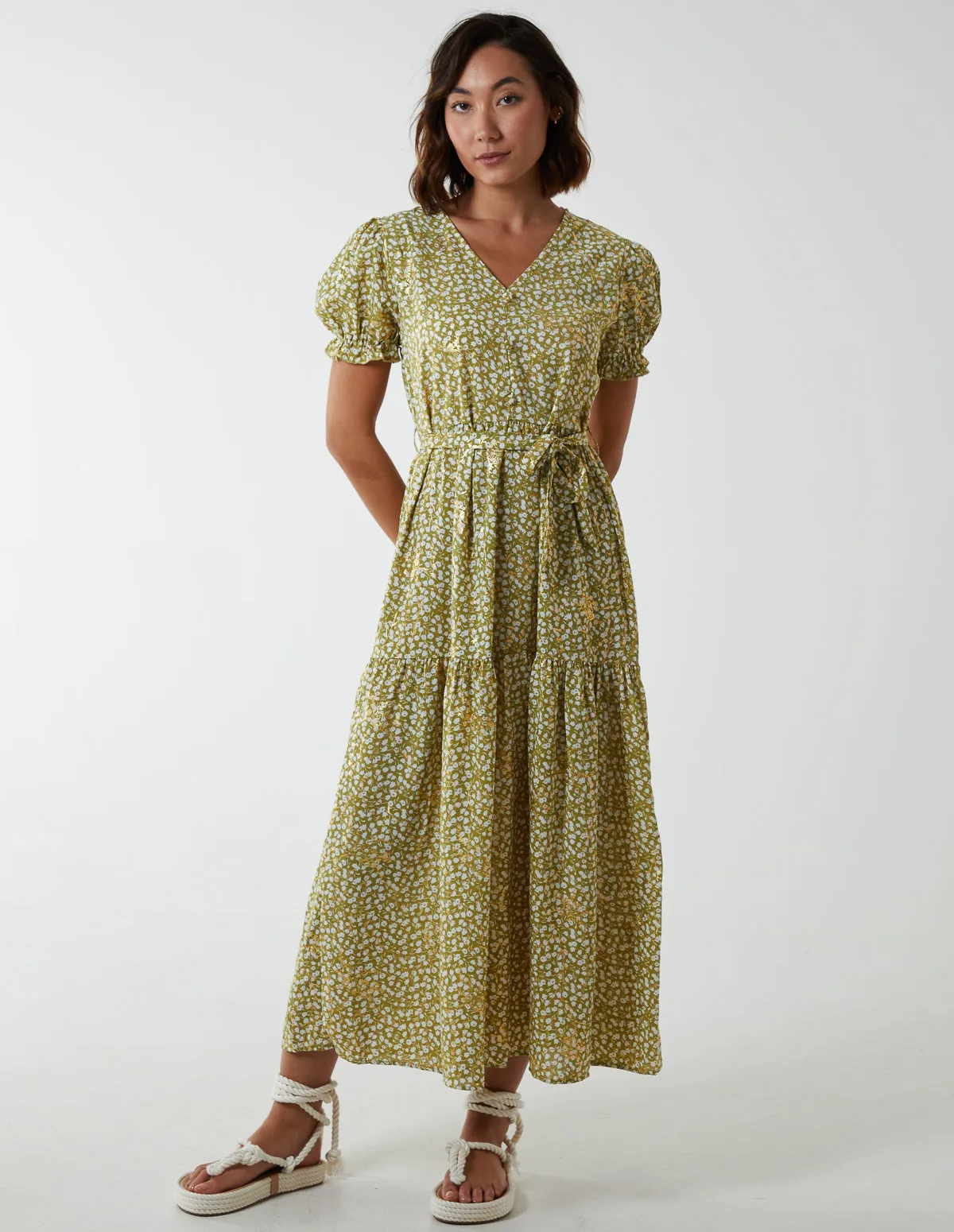 Belted Ditsy Maxi Dress sold by Blue Vanilla