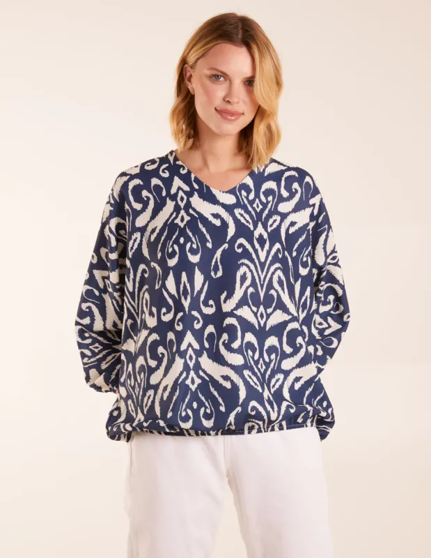 V Neck Printed Batwing Elasticated Hem Top sold by Blue Vanilla