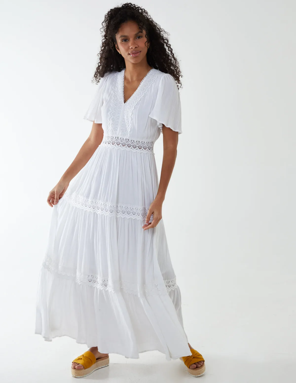 Angel Sleeve Tiered Maxi Dress sold by Blue Vanilla
