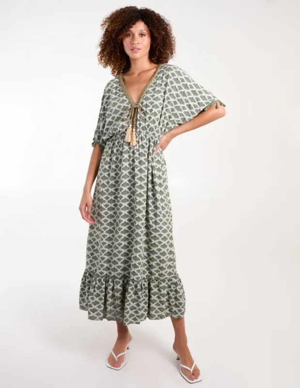 Tassel Detail Frill Hem Midi Dress sold by Blue Vanilla