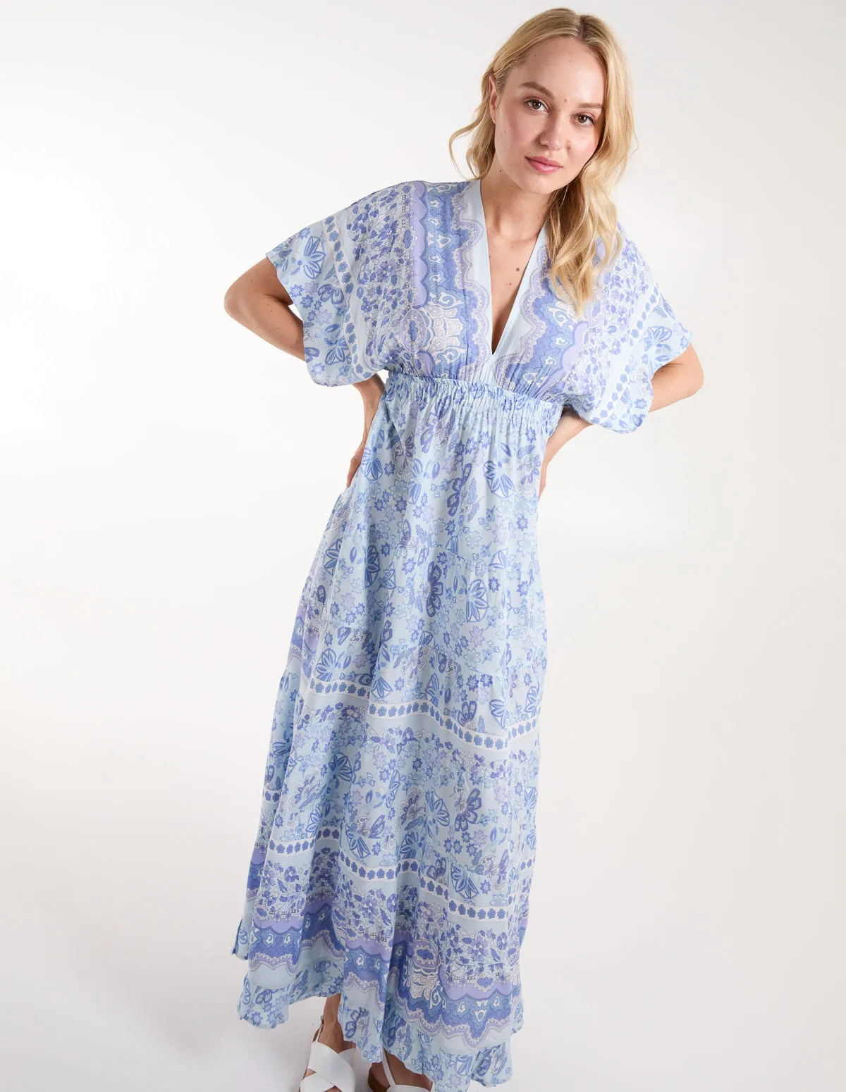 Angel Sleeve V Neck Tassel Back Maxi Dress sold by Blue Vanilla product image thumbnail 2