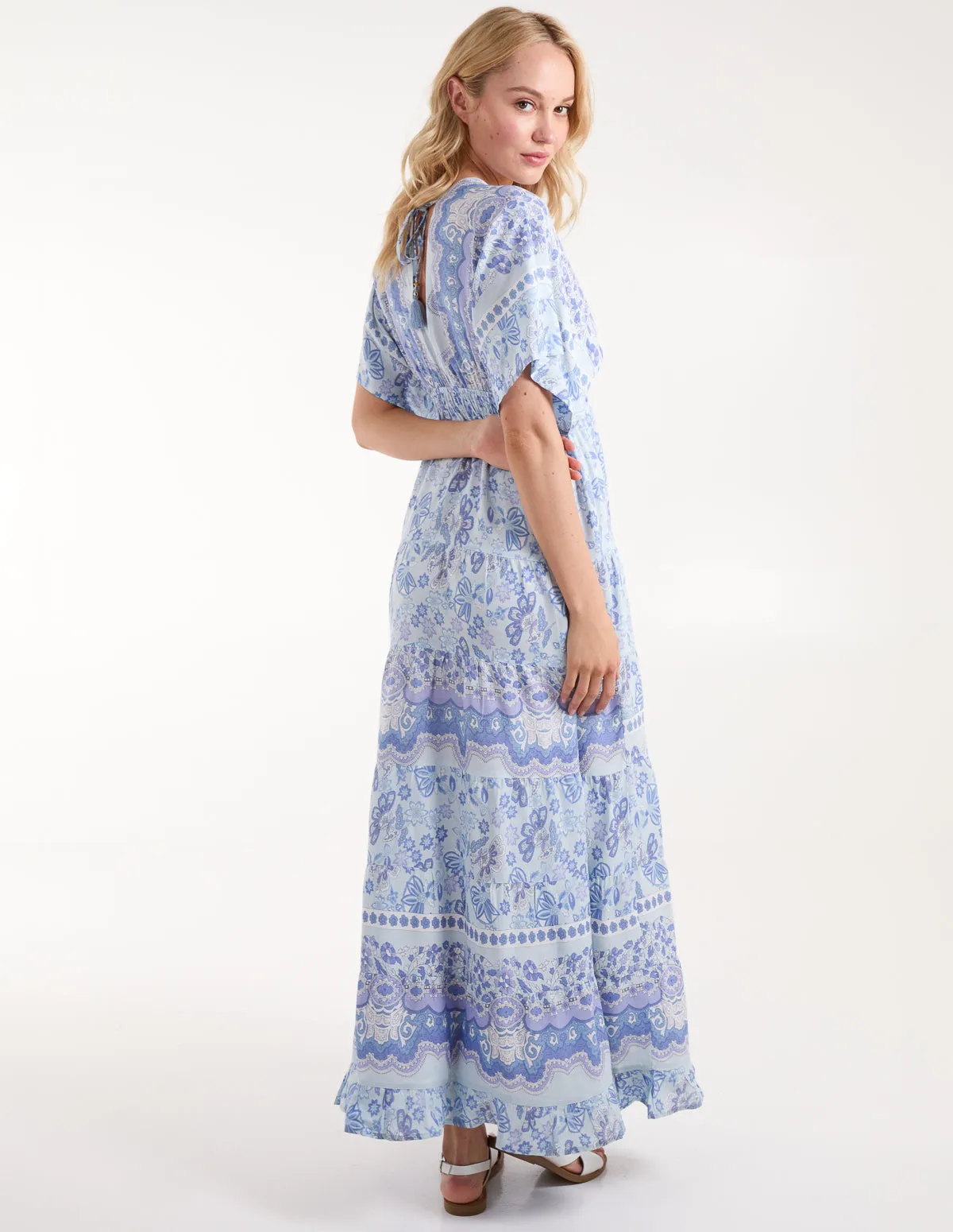 Angel Sleeve V Neck Tassel Back Maxi Dress sold by Blue Vanilla product image thumbnail 5