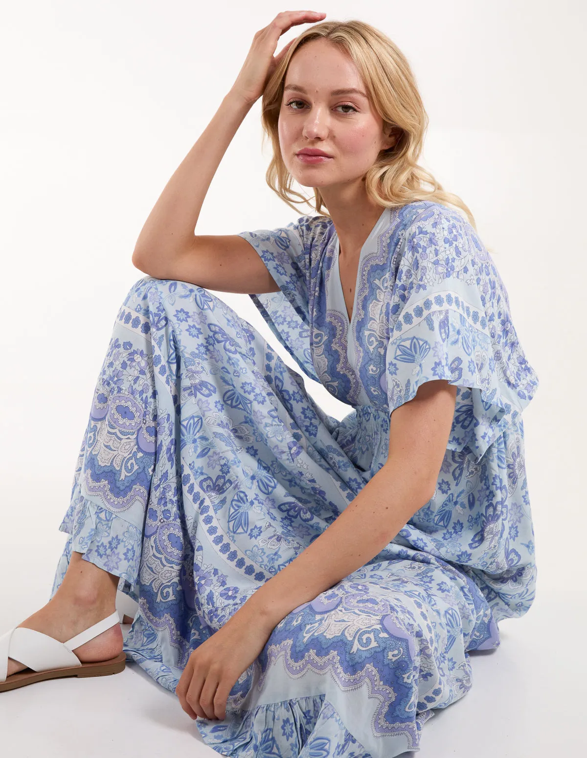 Angel Sleeve V Neck Tassel Back Maxi Dress sold by Blue Vanilla