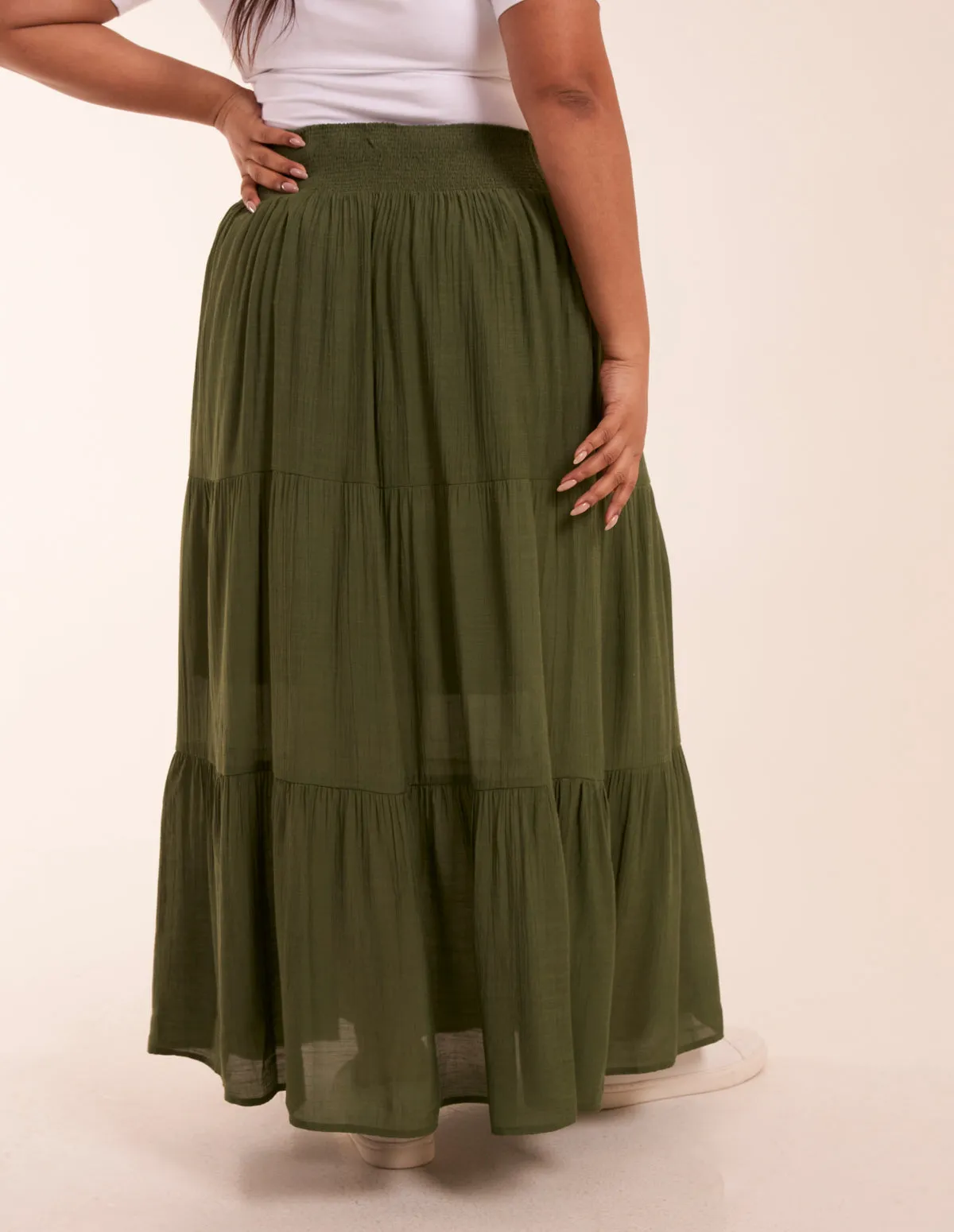 Curve Tiered Shirred Maxi Skirt sold by Blue Vanilla product image thumbnail 3