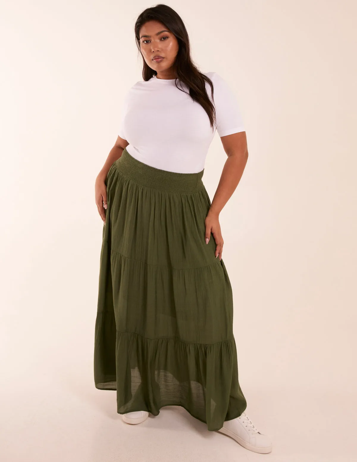 Curve Tiered Shirred Maxi Skirt sold by Blue Vanilla product image thumbnail 2