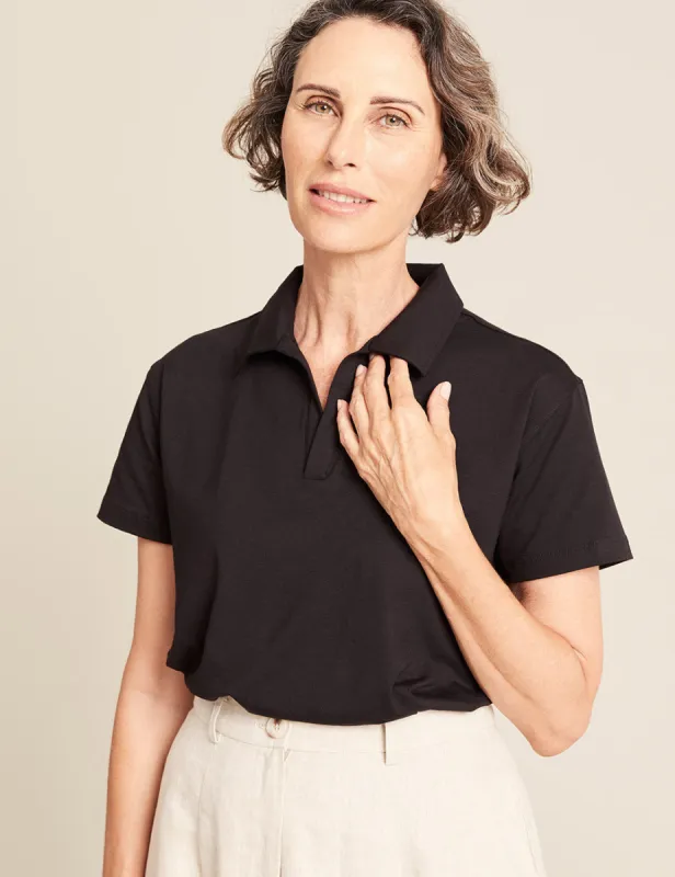 Women's Classic Polo Shirt - Black sold by Boody Eco Wear