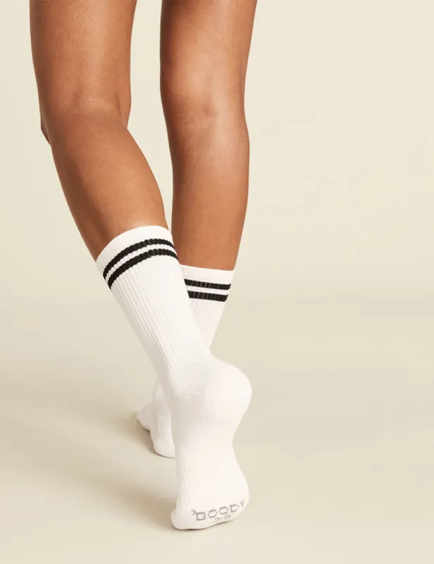 Women's Striped Cushioned Crew Socks - White/Black sold by Boody Eco Wear