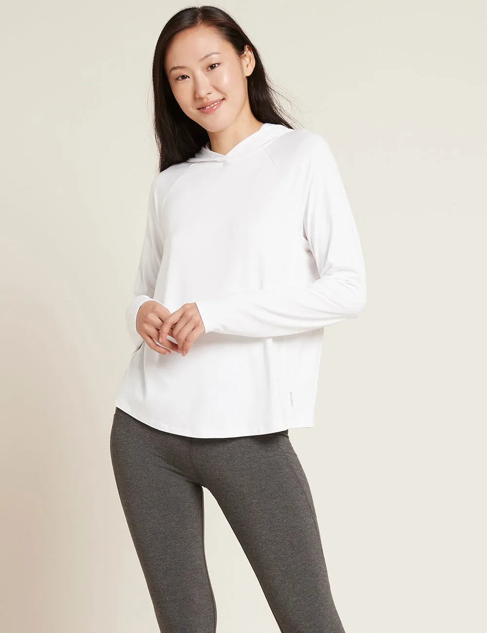 Women's Long Sleeve Hooded T-Shirt - White sold by Boody Eco Wear