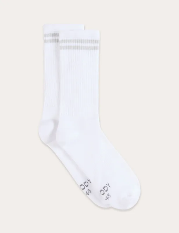 Striped Cushioned Crew Socks - White/Grey sold by Boody Eco Wear