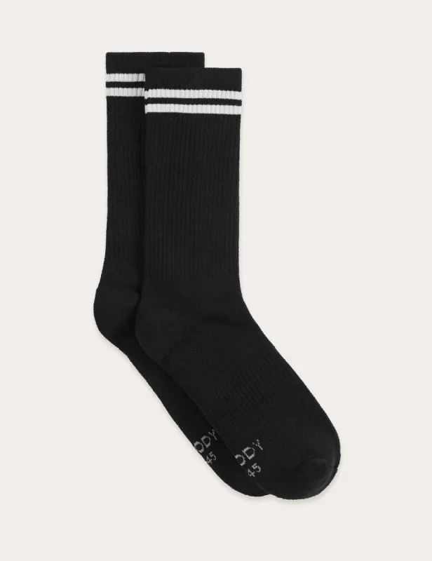 Striped Cushioned Crew Socks - Black/Grey sold by Boody Eco Wear