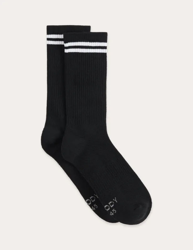 Striped Cushioned Crew Socks - Black/White sold by Boody Eco Wear
