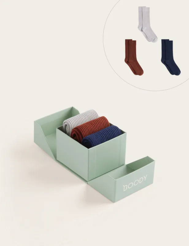 3-Pack Giftbox - Ribbed Crew Socks - Navy/Rust/Pebble sold by Boody Eco Wear