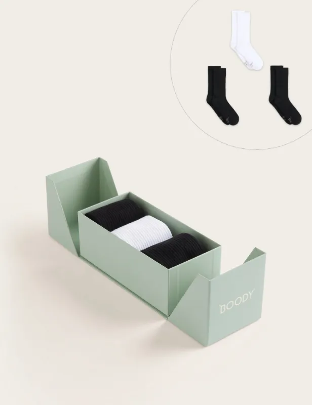 3-Pack Giftbox - Cushioned Crew Socks - Black/White/Black sold by Boody Eco Wear
