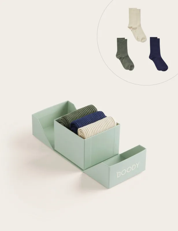 3-Pack Giftbox - Ribbed Crew Socks - Moss, Navy, Oatmeal sold by Boody Eco Wear