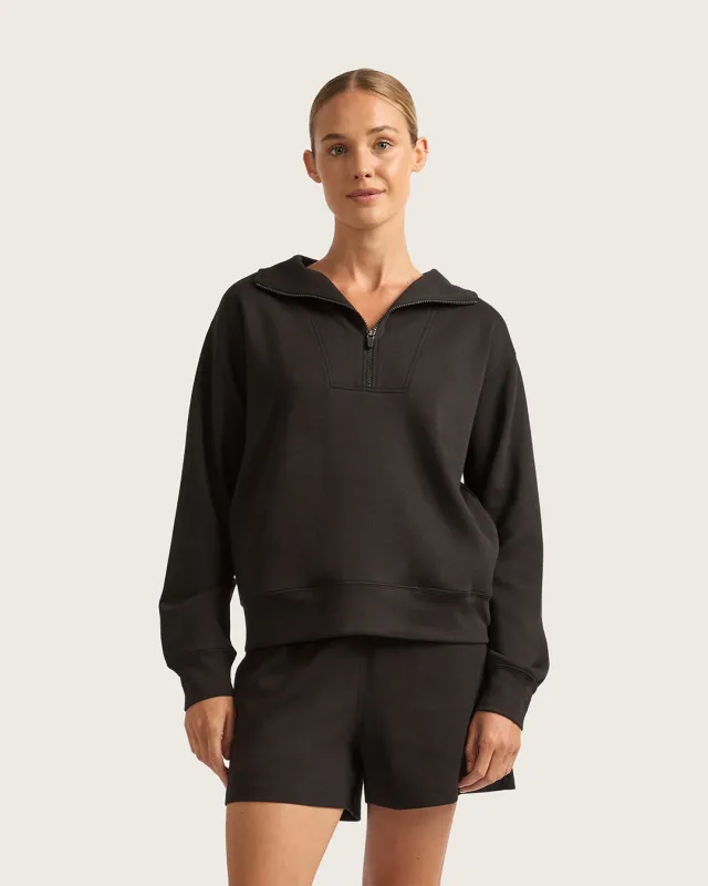 Women's Quarter Zip Sweater - Black made by Boody Eco Wear