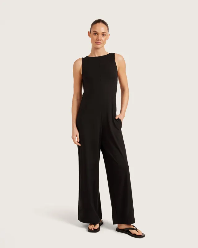 Boat Neck Jumpsuit - Black sold by Boody Eco Wear
