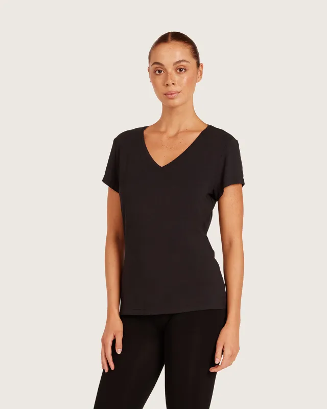 Women's Base Layer V-Neck T-Shirt - Black made by Boody Eco Wear