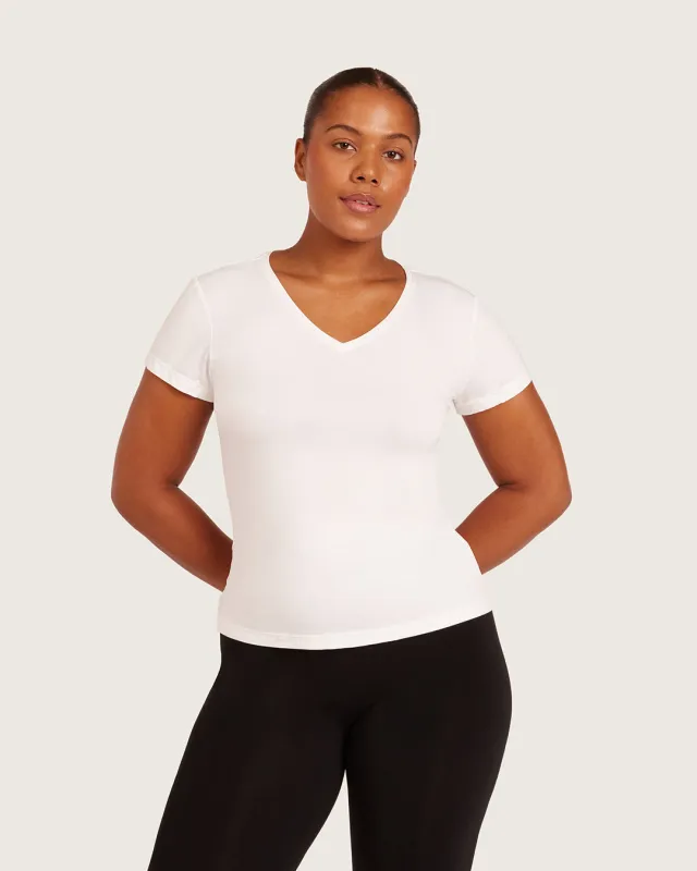 Women's Base Layer V-Neck T-Shirt - White sold by Boody Eco Wear