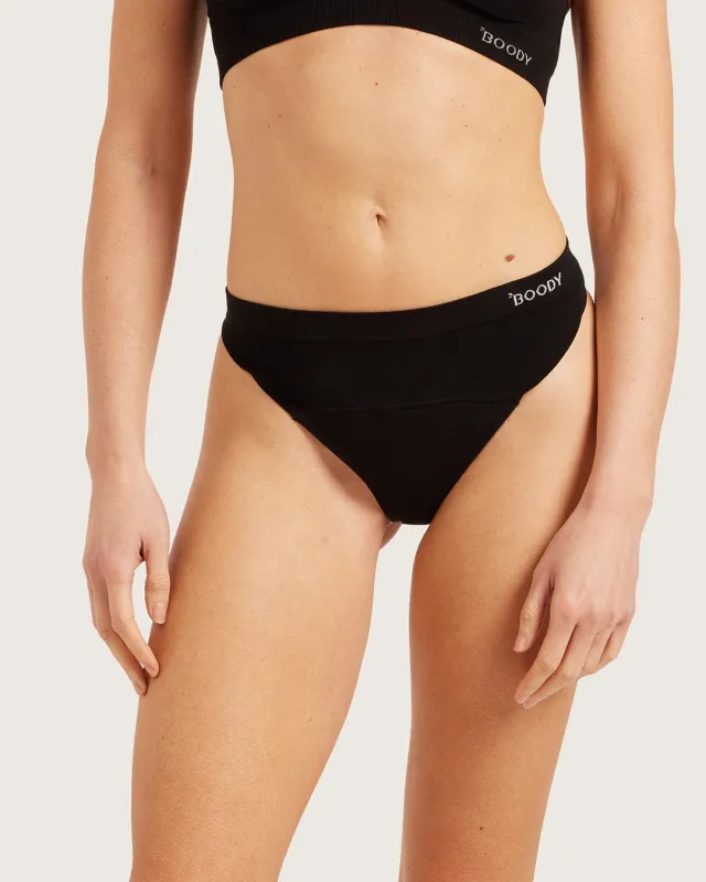 Period & Leak Proof - G-String - Light - Black made by Boody Eco Wear