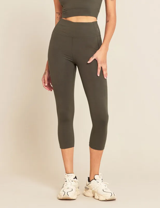 Motivate 3/4 High-Waist Tights - Dark Olive sold by Boody Eco Wear