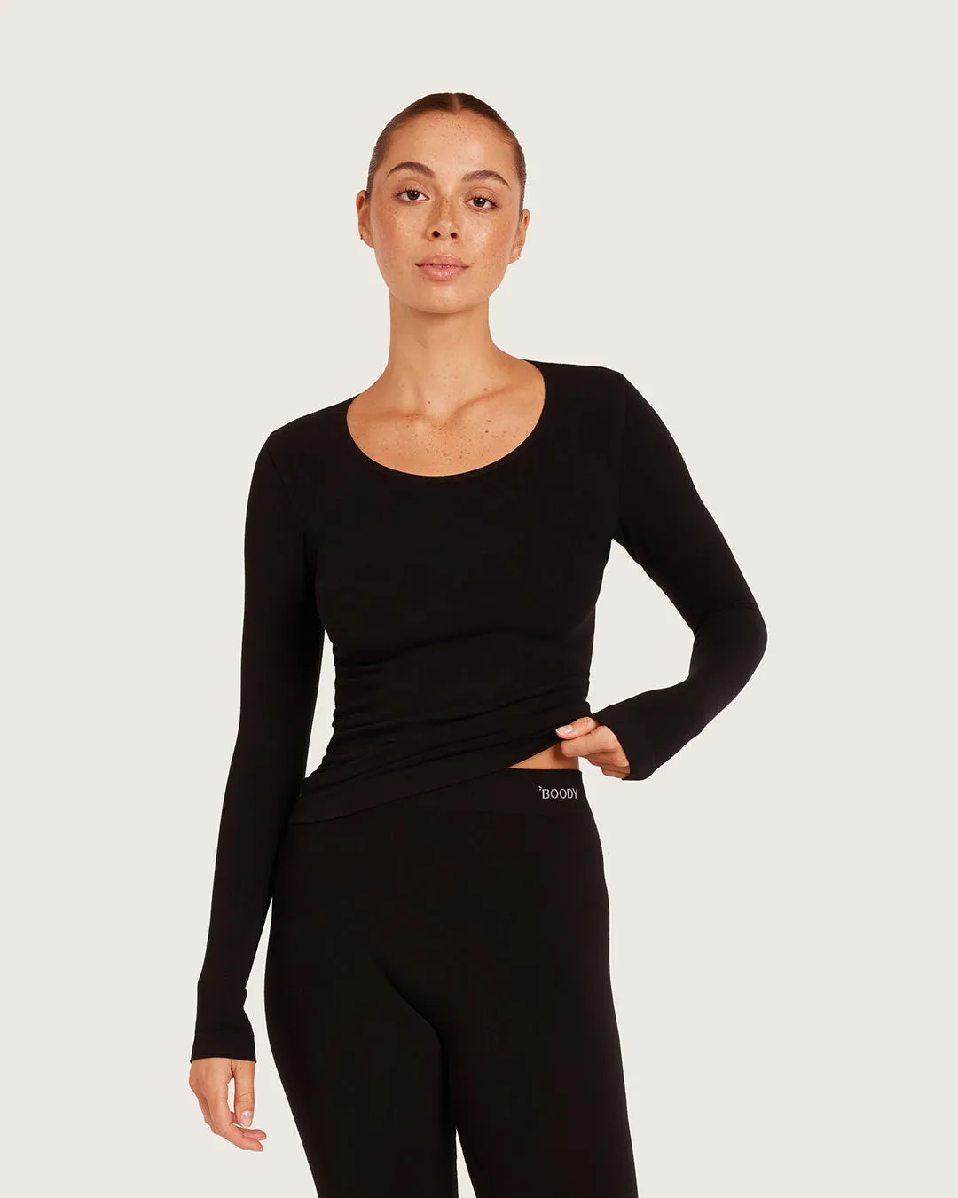 Women's Base Layer Long Sleeve Top - Black sold by Boody Eco Wear
