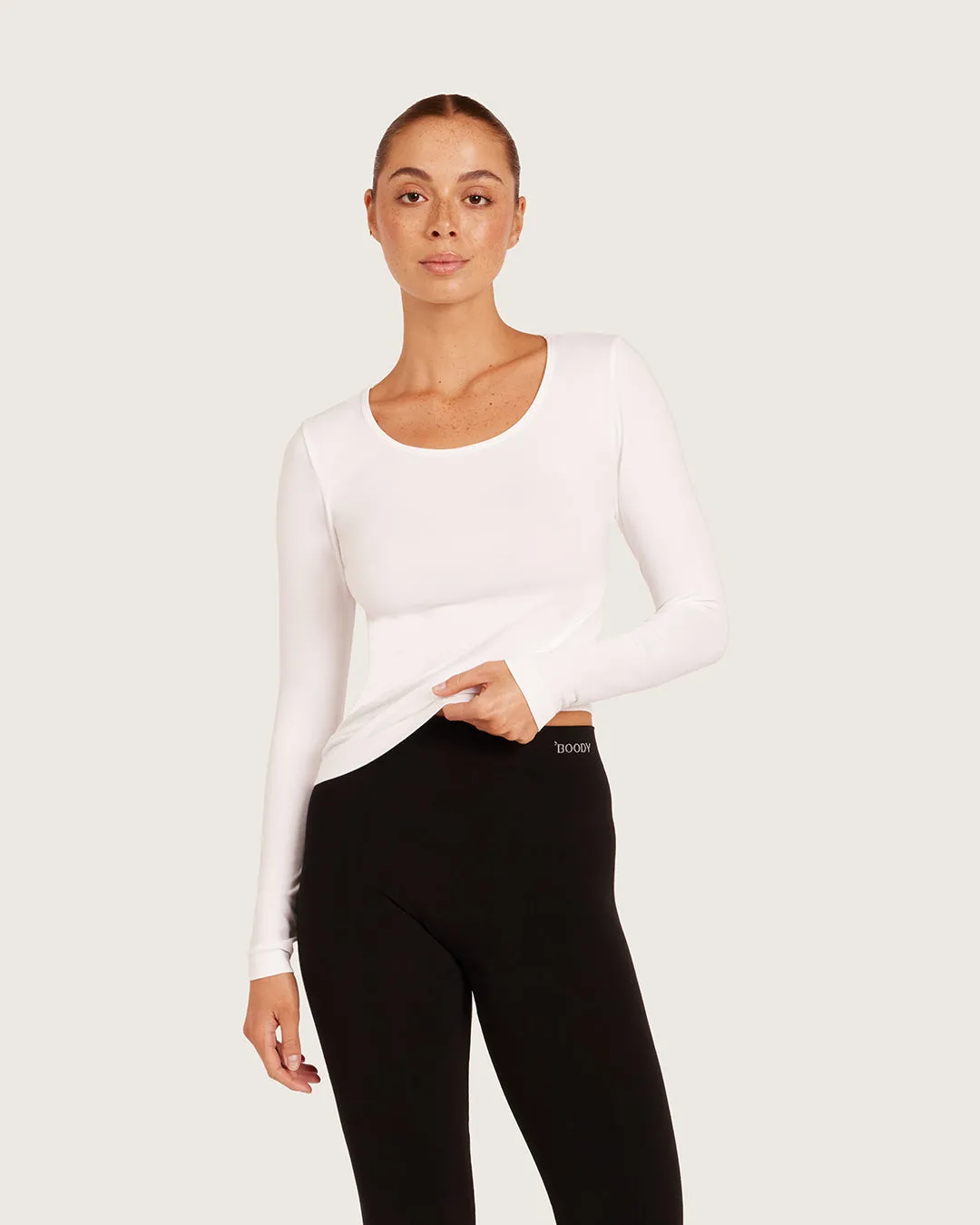 Women's Base Layer Long Sleeve Top - White sold by Boody Eco Wear