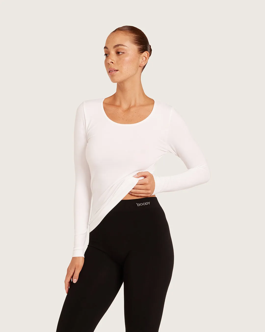 Women's Base Layer Long Sleeve Top - White sold by Boody Eco Wear product image thumbnail 2