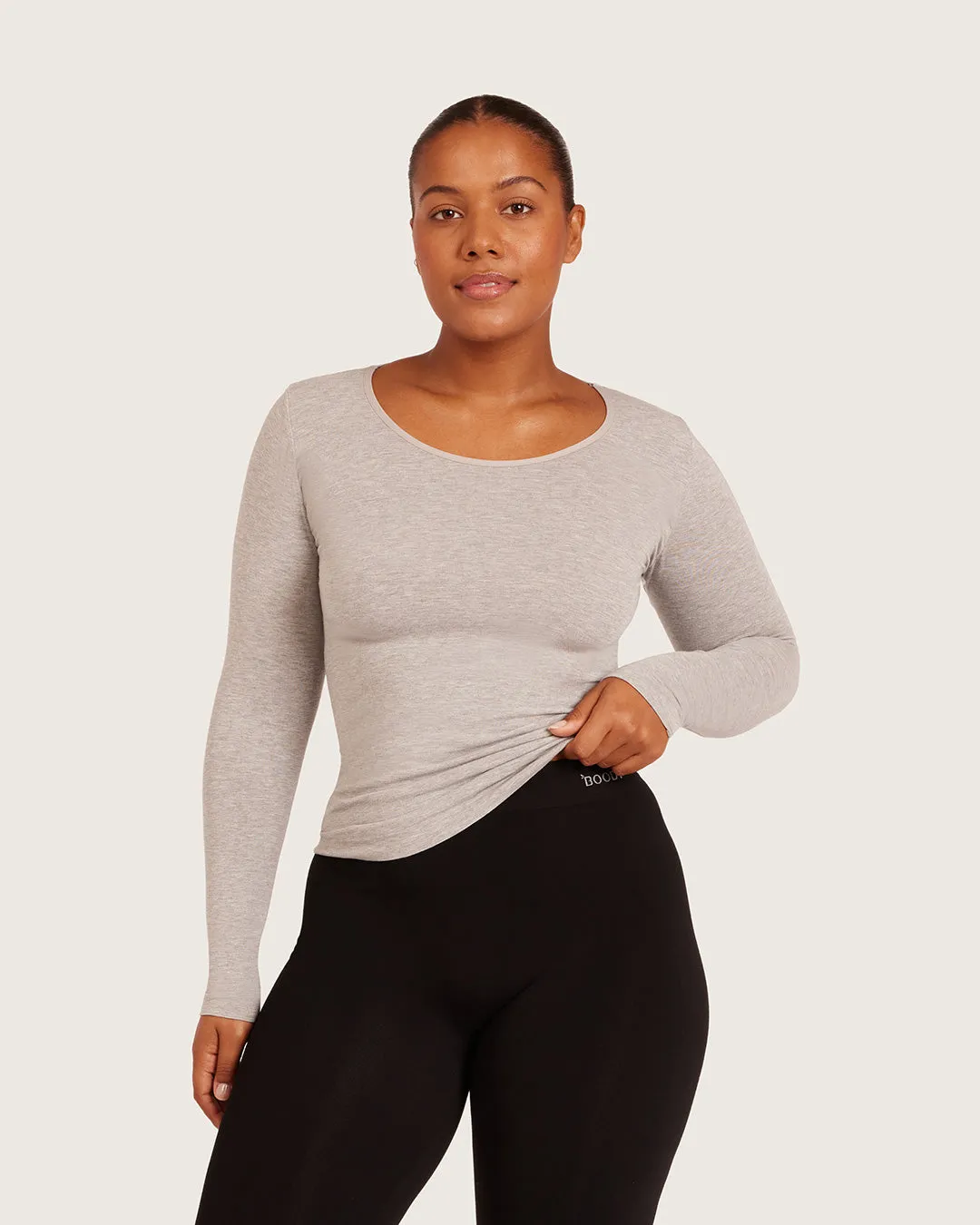 Women's Base Layer Long Sleeve Top - Light Grey Marl sold by Boody Eco Wear product image thumbnail 4