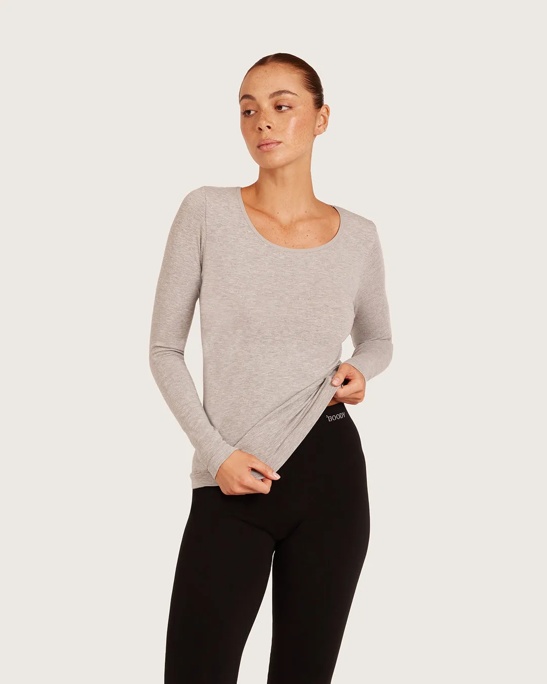 Women's Base Layer Long Sleeve Top - Light Grey Marl sold by Boody Eco Wear