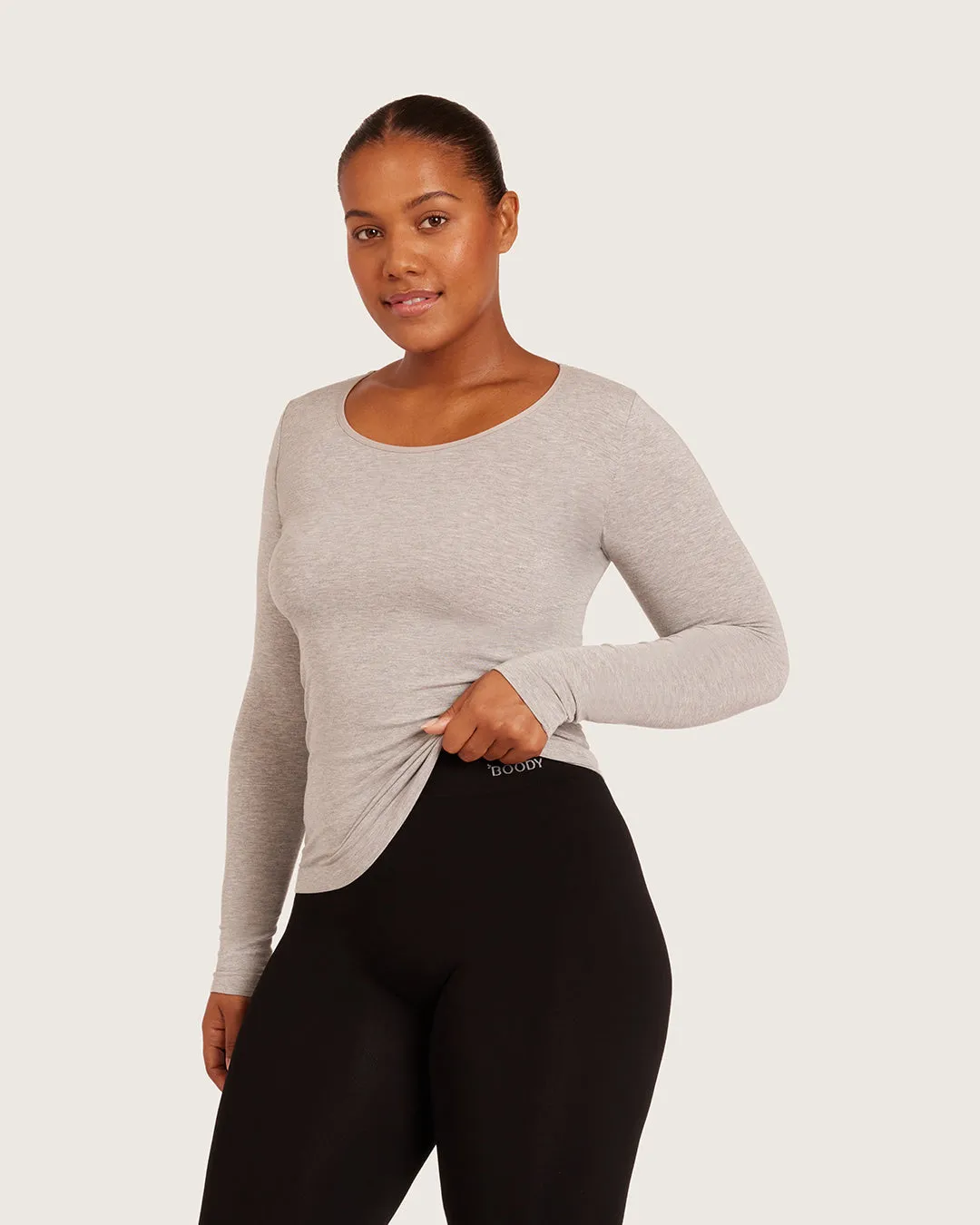 Women's Base Layer Long Sleeve Top - Light Grey Marl sold by Boody Eco Wear product image thumbnail 5