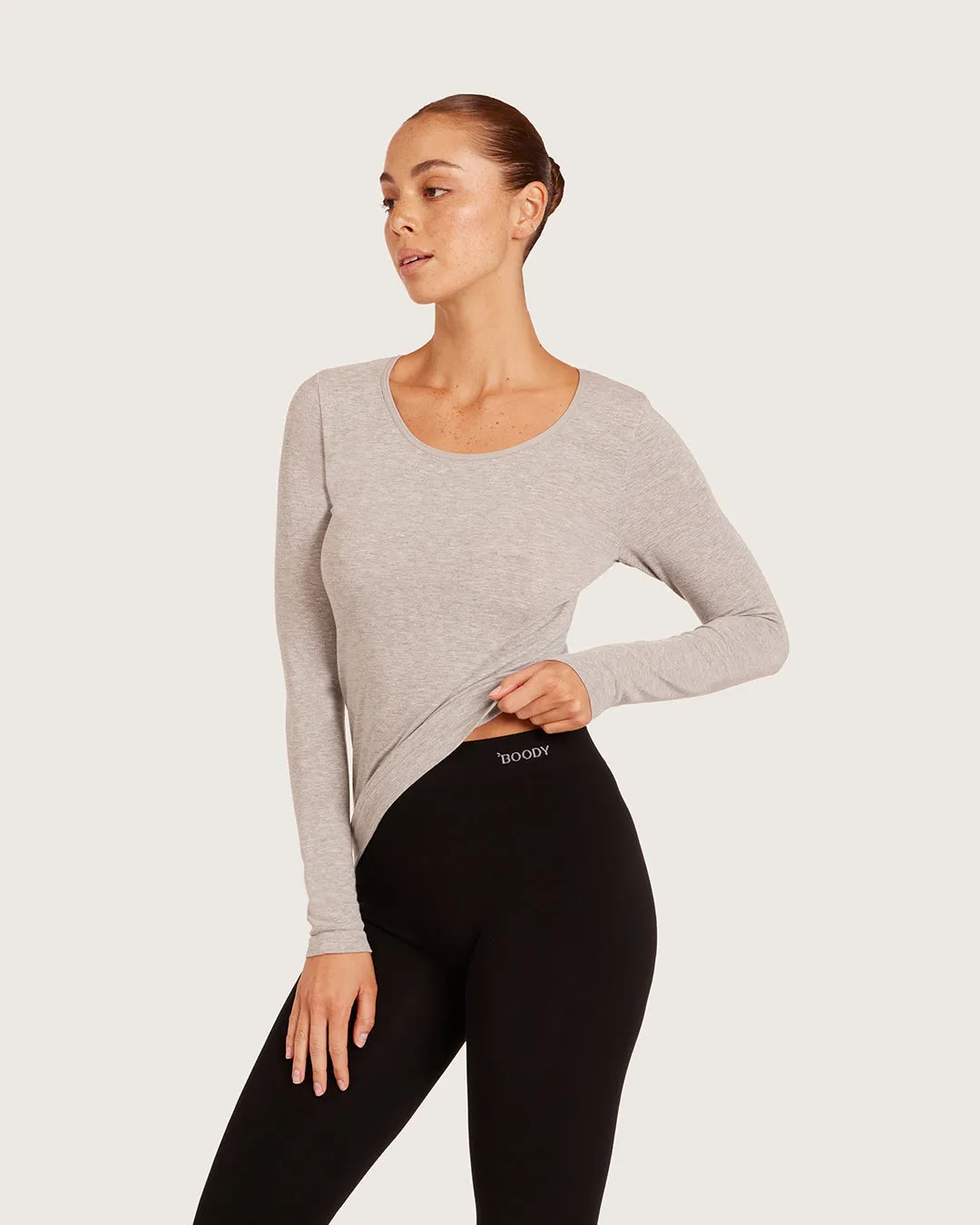 Women's Base Layer Long Sleeve Top - Light Grey Marl sold by Boody Eco Wear product image thumbnail 2
