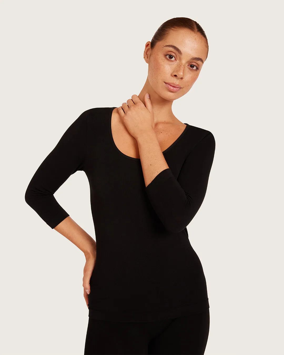 Base Layer 3/4 Sleeve Top - Black sold by Boody Eco Wear product image thumbnail 4