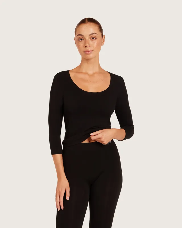 Base Layer 3/4 Sleeve Top - Black made by Boody Eco Wear