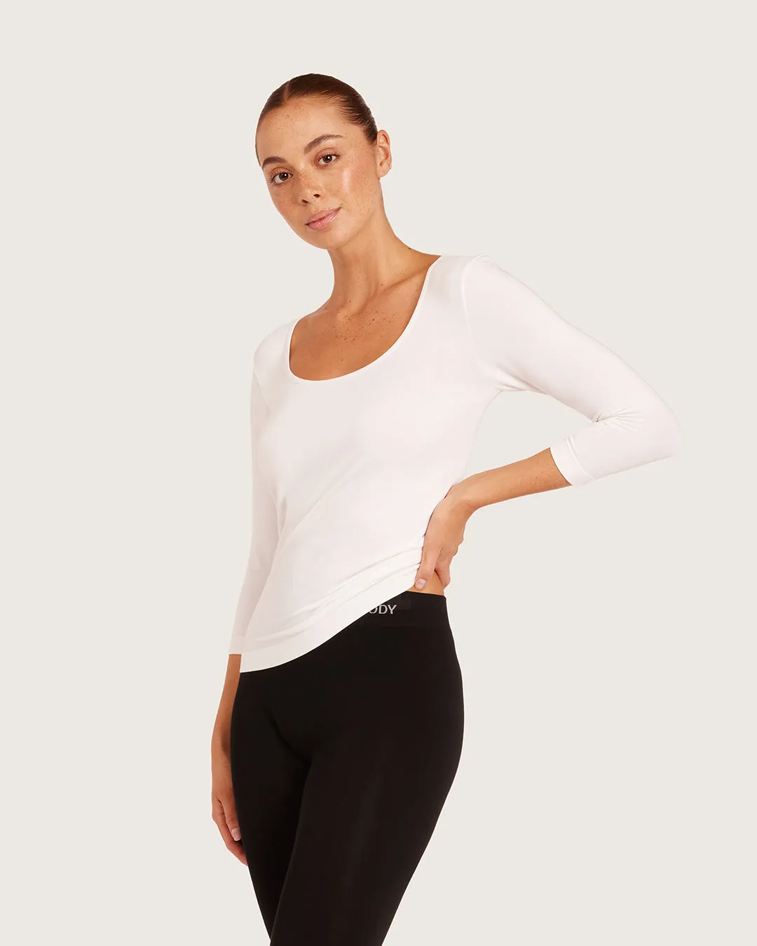 Base Layer 3/4 Sleeve Top - White sold by Boody Eco Wear product image thumbnail 2