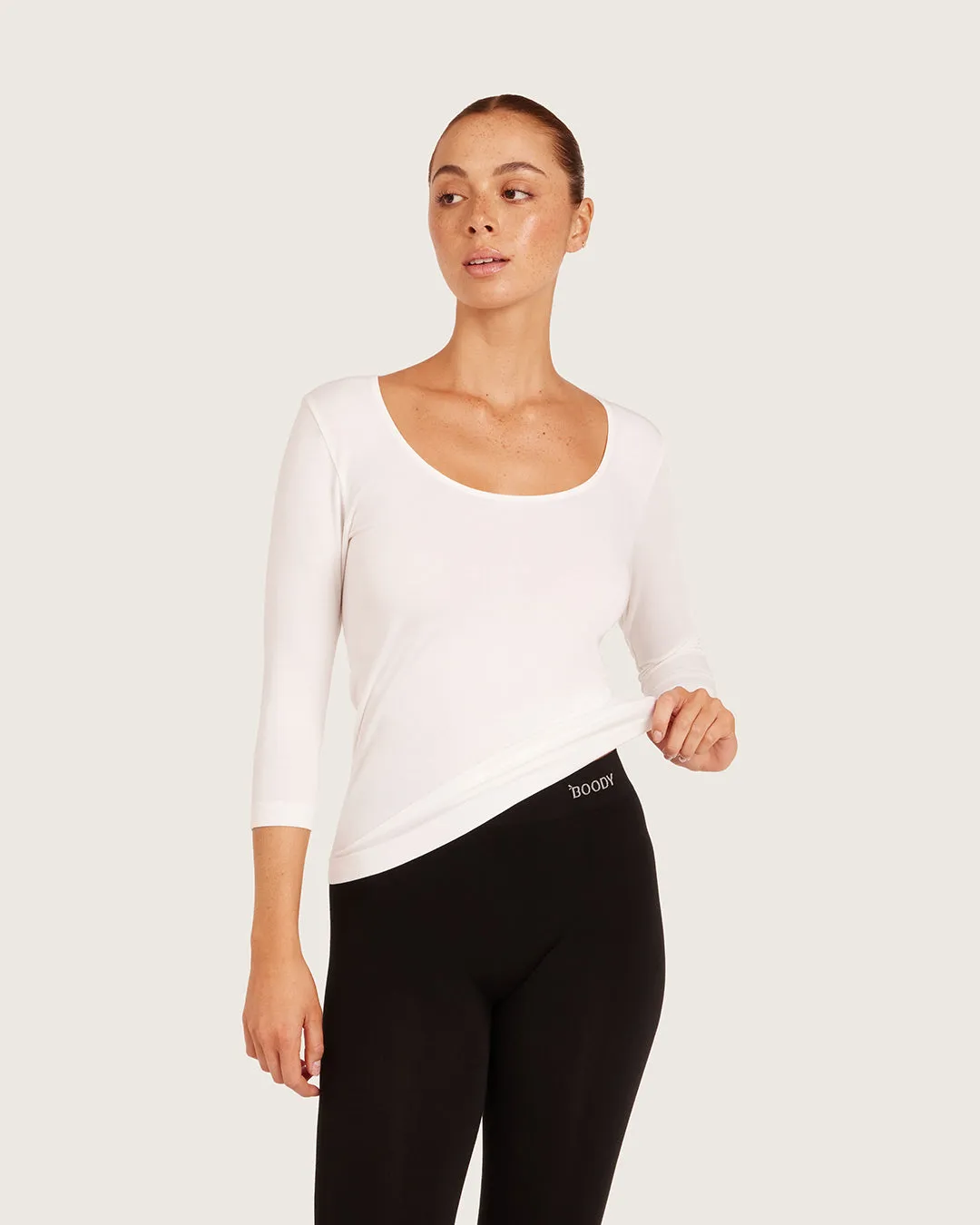 Base Layer 3/4 Sleeve Top - White sold by Boody Eco Wear