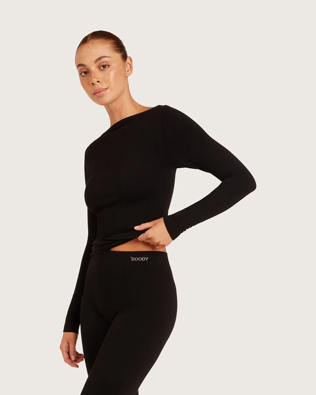 Base Layer Boatneck Long Sleeve Top - Black sold by Boody Eco Wear product image thumbnail 2