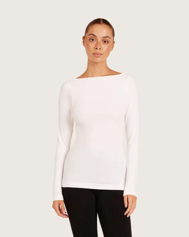 Base Layer Boatneck Long Sleeve Top - White made by Boody Eco Wear