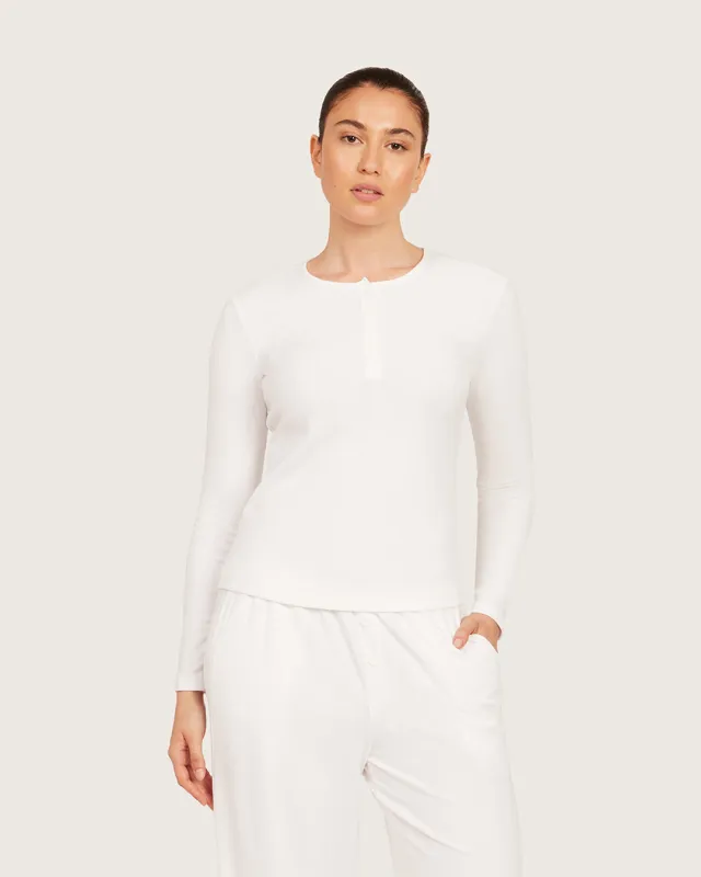 Long Sleeve Henley Top - Chalk White made by Boody Eco Wear