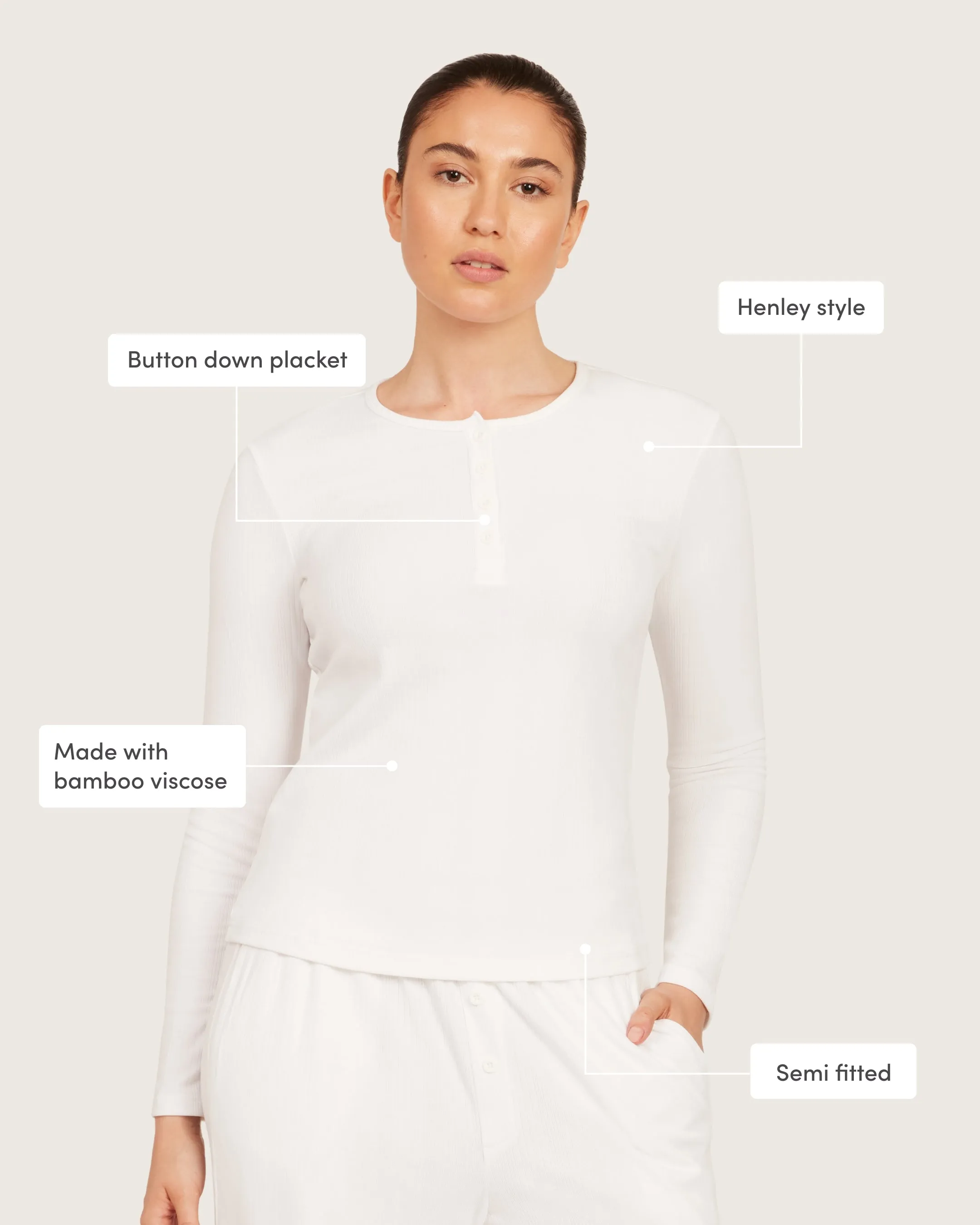 Long Sleeve Henley Top - Chalk White sold by Boody Eco Wear product image thumbnail 5