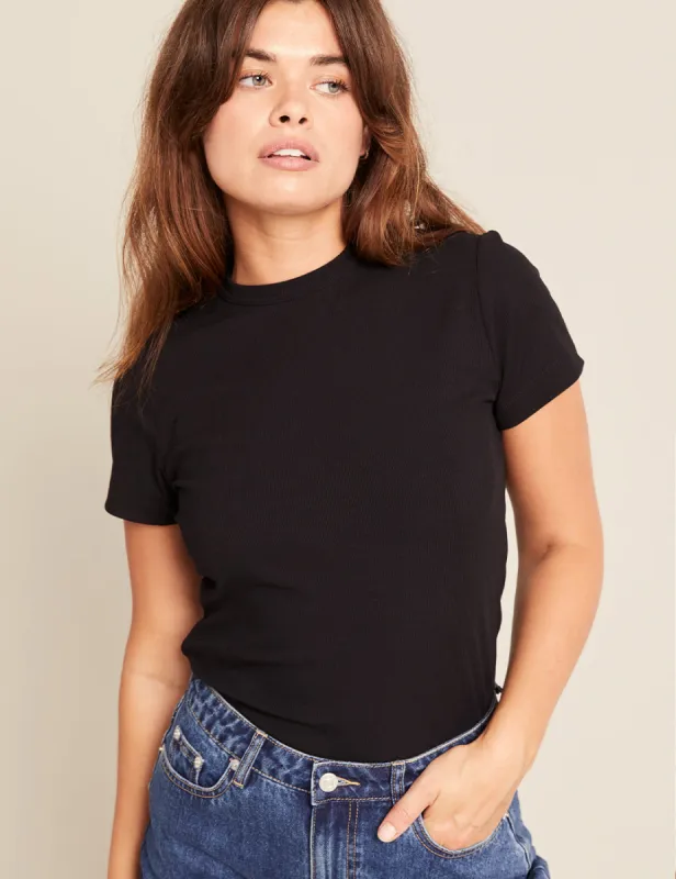 Women's Ribbed Crew Neck T-Shirt - Black sold by Boody Eco Wear