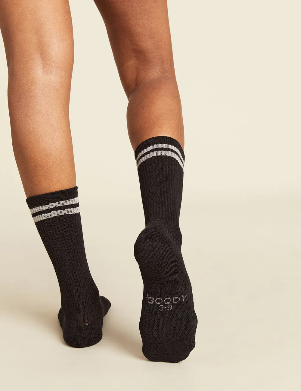 Women's Striped Cushioned Crew Socks - Black/Grey sold by Boody Eco Wear