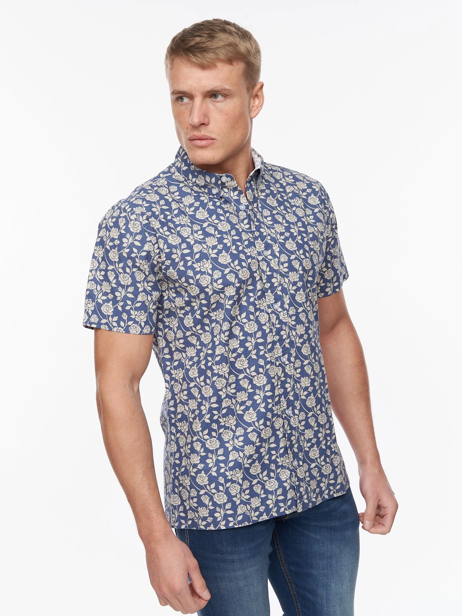 Haltom Short Sleeve Shirt Mid Blue Print sold by Brand Corner